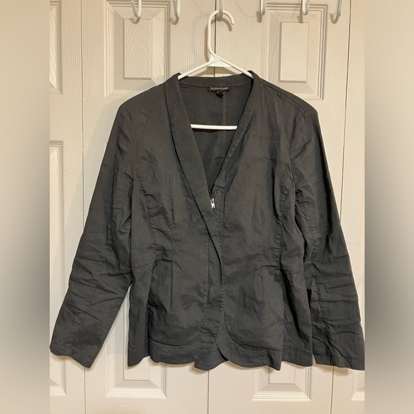 Eileen fisher blazer jacket Sz S Zip Up Linen Blend Charcoal Gray Office Casual - Picture 1 of 7
